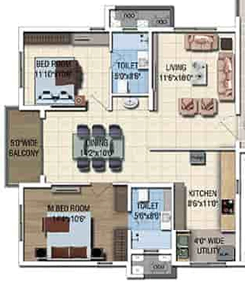2 BHK Flat in Raghuram The Mighty Magnus in Shaikpet, Hyderabad - Image 837623