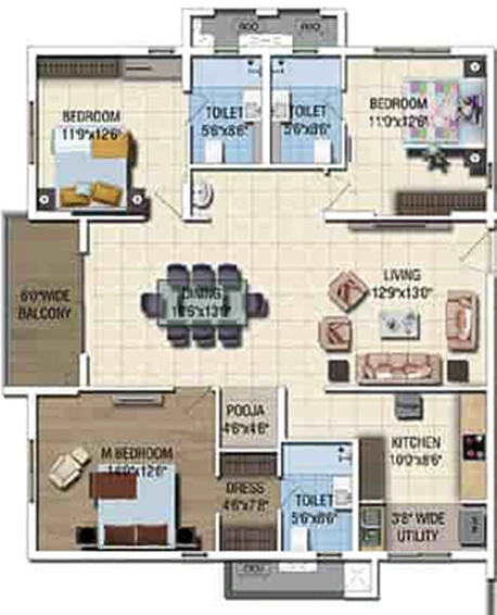 2 BHK Flat in Raghuram The Mighty Magnus in Shaikpet, Hyderabad - Image 837624