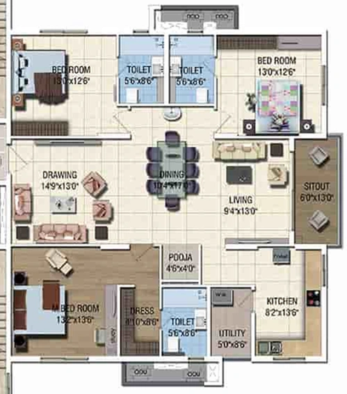 3 BHK Flat in Raghuram The Mighty Magnus in Shaikpet, Hyderabad - Image 837625