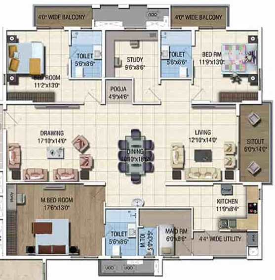3 BHK Flat in Raghuram The Mighty Magnus in Shaikpet, Hyderabad - Image 837626