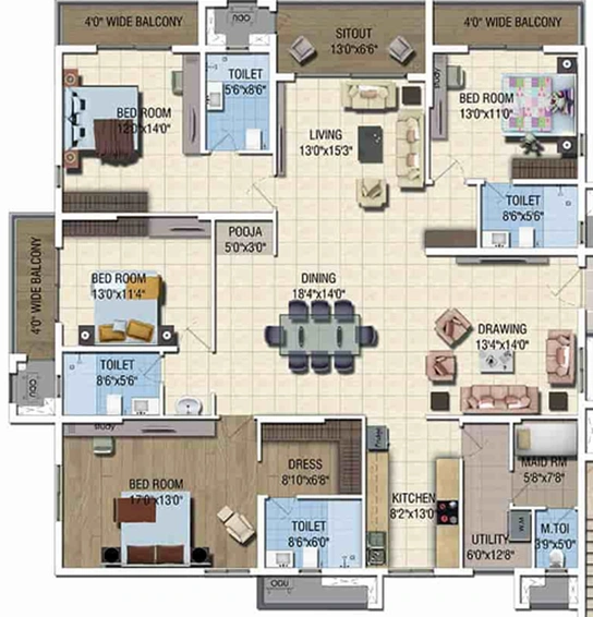 4 BHK Flat in Raghuram The Mighty Magnus in Shaikpet, Hyderabad - Image 837627