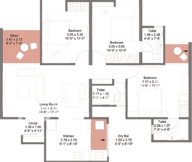 3 BHK Flat in Kohinoor Uptown in Kalyan West, Thane - Image 840494