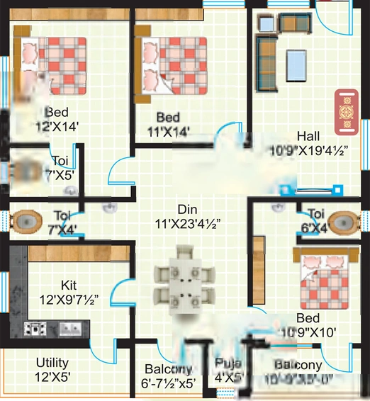 3 BHK Flat in Akruthi Srinivasam in Nizampet, Hyderabad - Image 834711