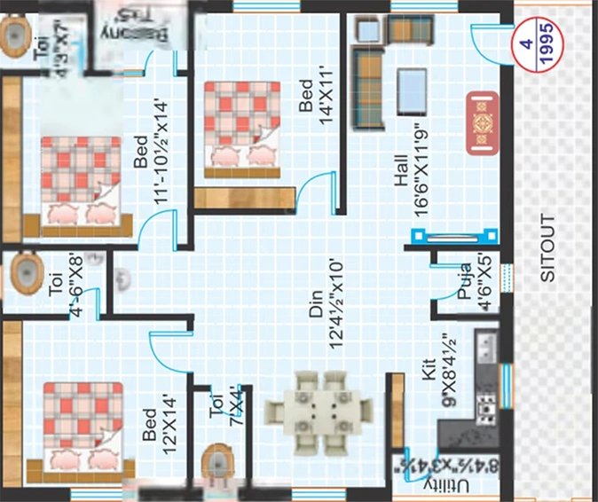3 BHK Flat in Akruthi Srinivasam in Nizampet, Hyderabad - Image 834712