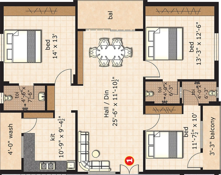 3 BHK Flat in Akruthi Ananda Nilayam in Hitech City, Hyderabad - Image 834696