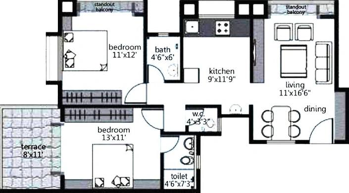 2 BHK Flat in Kanaklaxmi Wind Space in Govind Nagar, Nashik - Image 835205