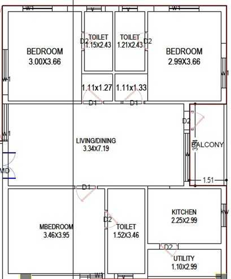 3 BHK Flat in Saanvee Prima in Bolarum, Hyderabad - Image 834166