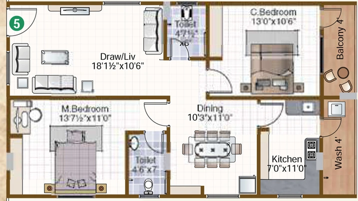 2 BHK Flat in Pranavas Gokuldham in Kachiguda, Hyderabad - Image 838016