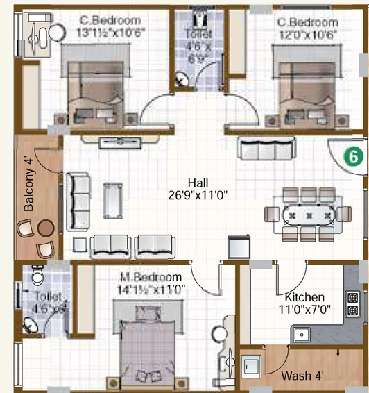 3 BHK Flat in Pranavas Gokuldham in Kachiguda, Hyderabad - Image 838018
