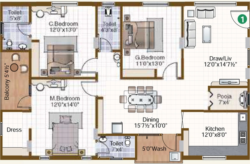 3 BHK Flat in Pranavas Gokuldham in Kachiguda, Hyderabad - Image 838020