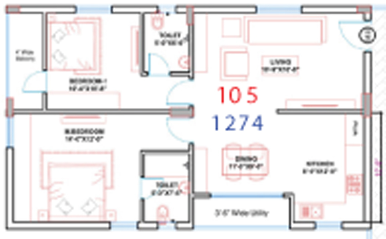 2 BHK Flat in Abhinandana Vista in Manikonda, Hyderabad - Image 852484