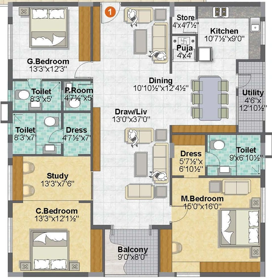 3 BHK Flat in Gamut Jubilee Ballpark in Jubilee Hills, Hyderabad - Image 837998