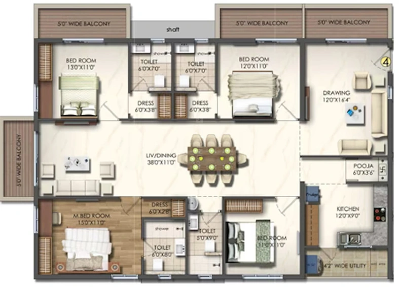 4 BHK Flat in Jain Sri Ram Garden in Kompally, Hyderabad - Image 835094