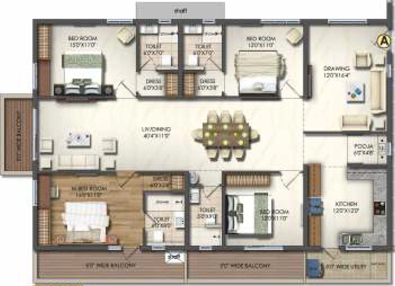 4 BHK Flat in Jain Sri Ram Garden in Kompally, Hyderabad - Image 835096