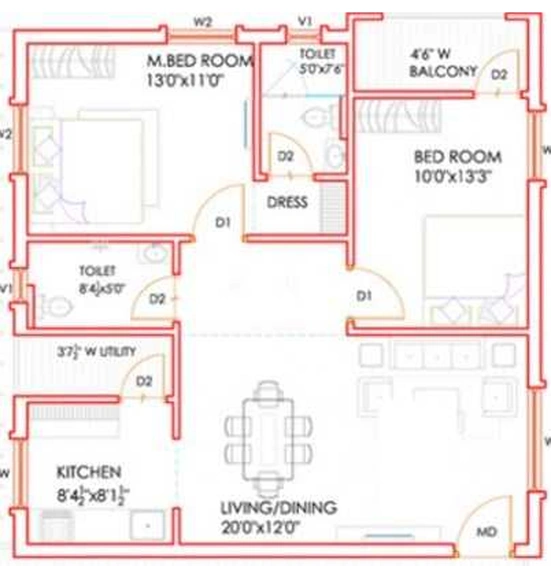 2 BHK Flat in Jain Sham Residency in Manikonda, Hyderabad - Image 852561
