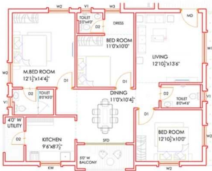 3 BHK Flat in Jain Sham Residency in Manikonda, Hyderabad - Image 852562