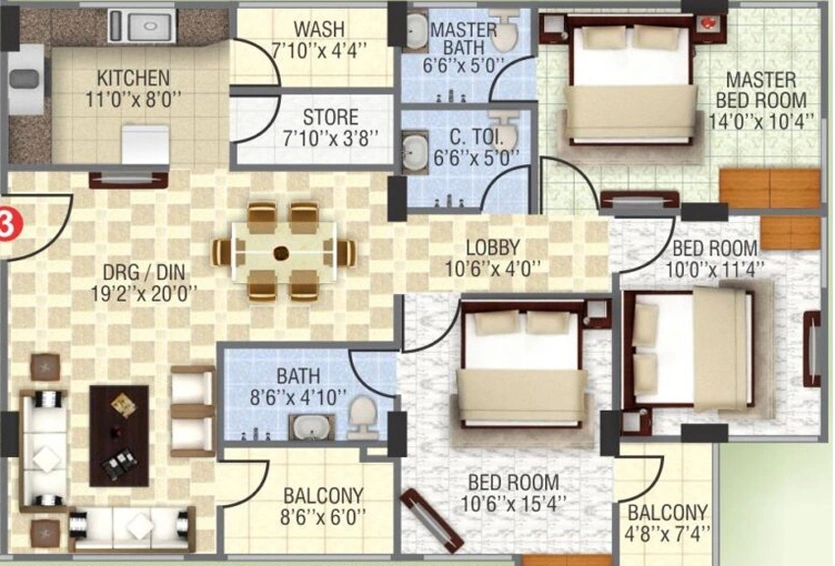 3 BHK Flat in Sunil Emerald Court in AB Bypass Road, Indore - Image 835306