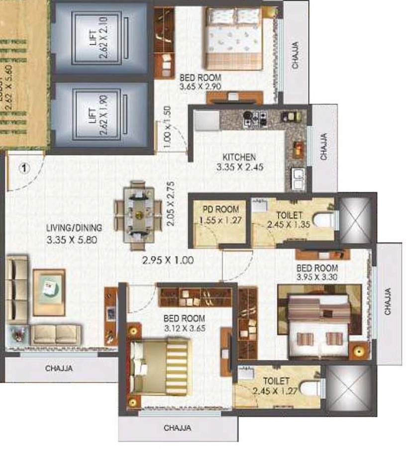 3 BHK Flat in Lashkaria Empress in Andheri West, Mumbai - Image 877937
