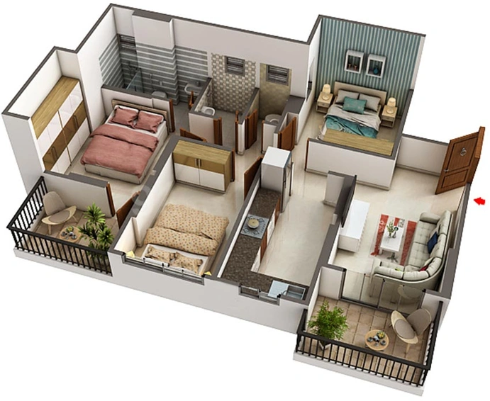 3 BHK Flat in Kashish Park Om Height in Kalyan West, Thane - Image 840451