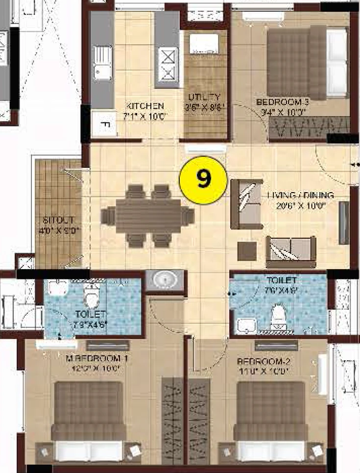3 BHK Flat in Lifestyle Le Palais in Porur, Chennai - Image 874910