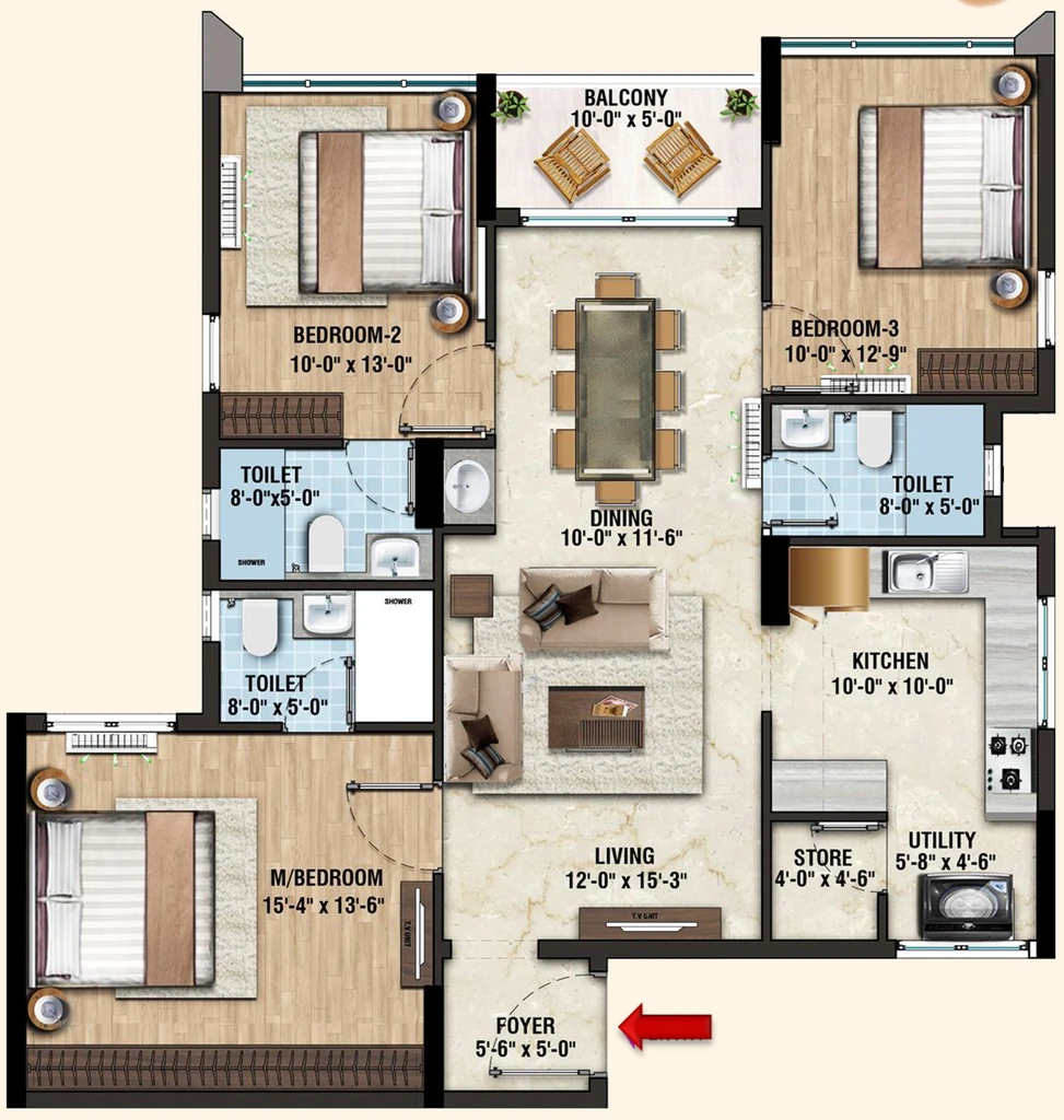 3 BHK Flat in Lifestyle Vardaan in Washermanpet, Chennai - Image 874948