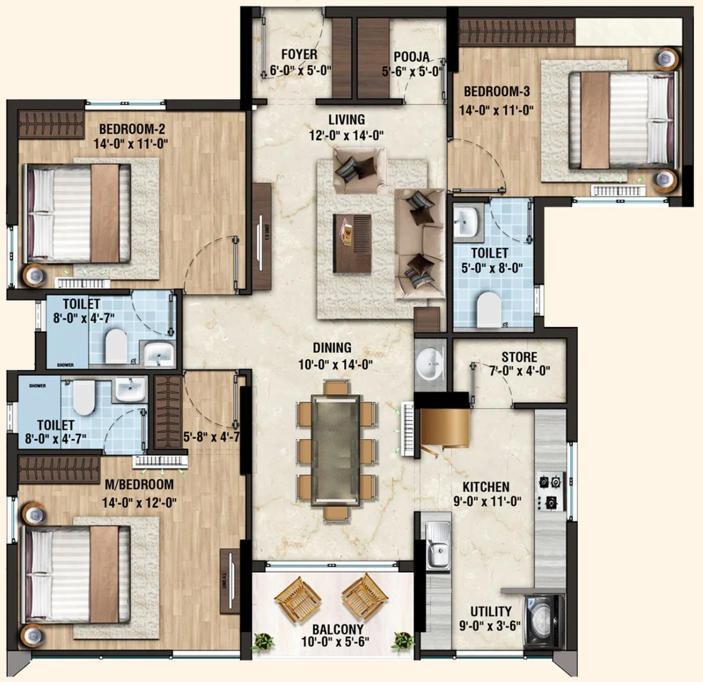 3 BHK Flat in Lifestyle Vardaan in Washermanpet, Chennai - Image 874947