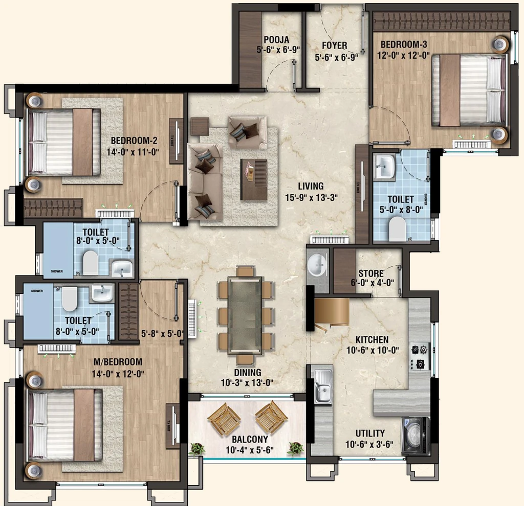 3 BHK Flat in Lifestyle Vardaan in Washermanpet, Chennai - Image 874946