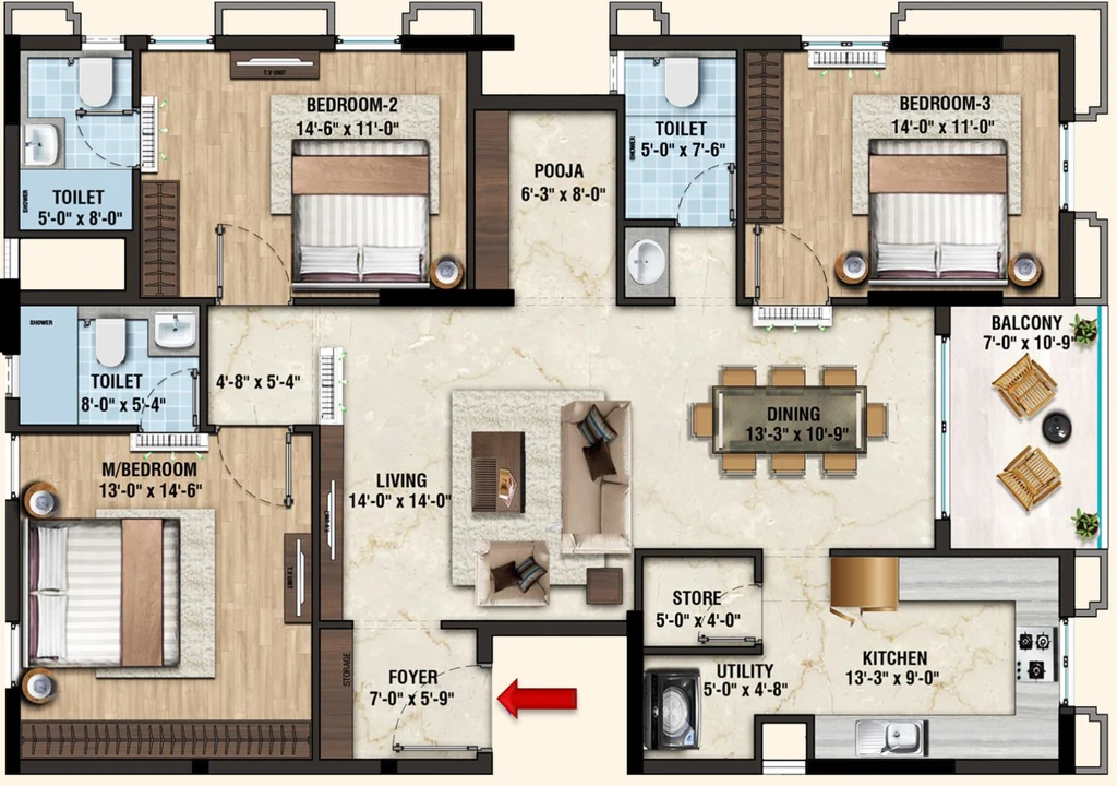 3 BHK Flat in Lifestyle Vardaan in Washermanpet, Chennai - Image 874945