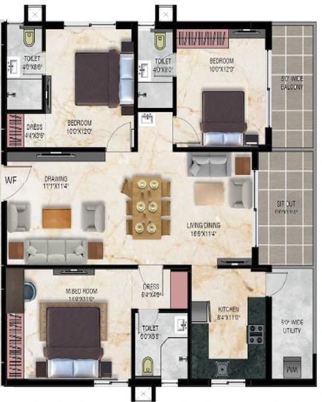 3 BHK Flat in Maram Katam Jayasree in Karmanghat, Hyderabad - Image 836630