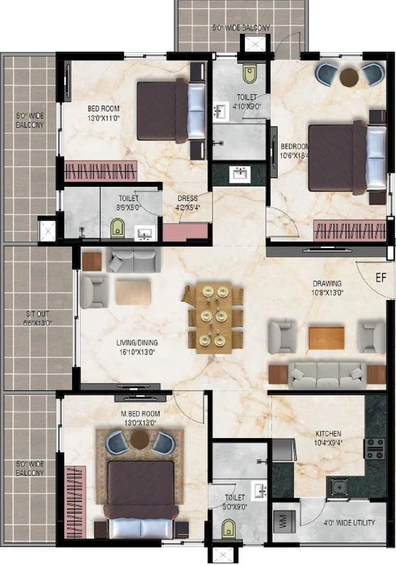 3 BHK Flat in Maram Katam Jayasree in Karmanghat, Hyderabad - Image 836632