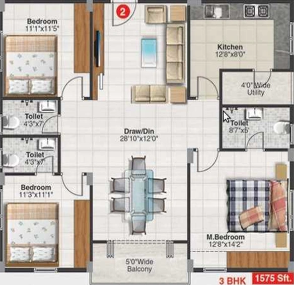 3 BHK Flat in Maram Seetharama Residency in Karmanghat, Hyderabad - Image 836647