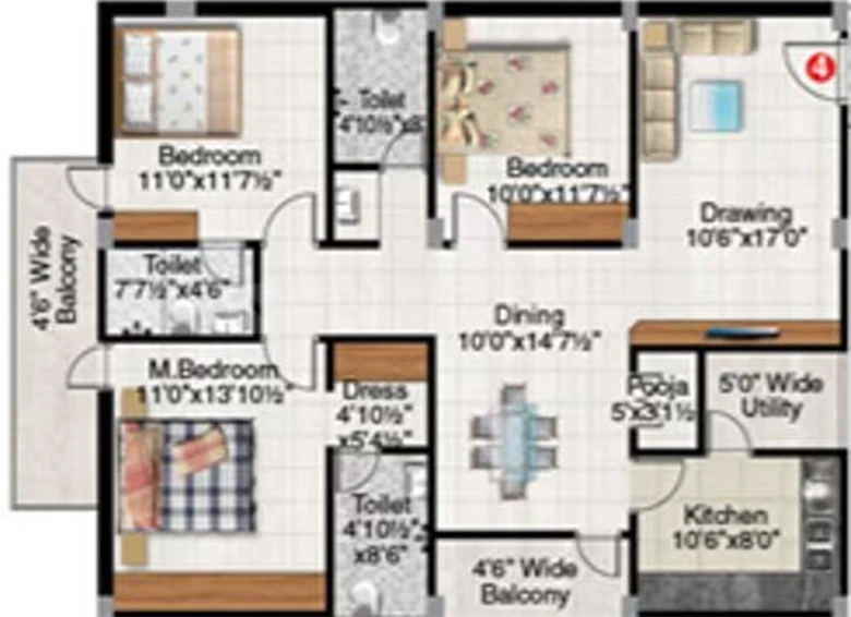 3 BHK Flat in Maram Panchavati Residency in LB Nagar, Hyderabad - Image 836639