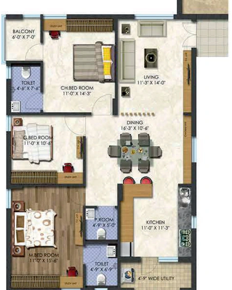 3 BHK Flat in Aaditri Embassy in Aganampudi, Visakhapatnam - Image 840013