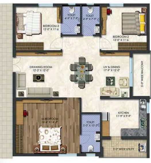 3 BHK Flat in Aaditri Embassy in Aganampudi, Visakhapatnam - Image 840014