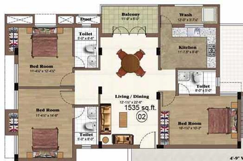 3 BHK Flat in Elegant Pelican Nest in Thoraipakkam, Chennai - Image 881316
