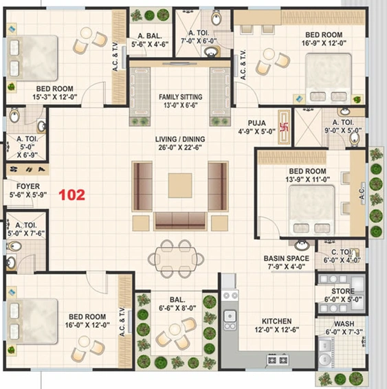 4 BHK Flat in Raghuvir Shyam Palace in Vesu, Surat - Image 844827