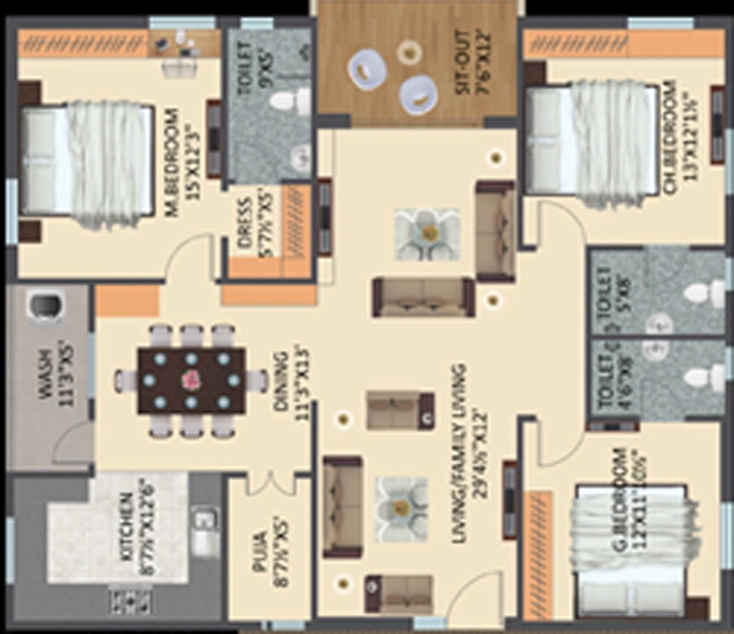 3 BHK Flat in Sanvi Iris in Serilingampally, Hyderabad - Image 843640