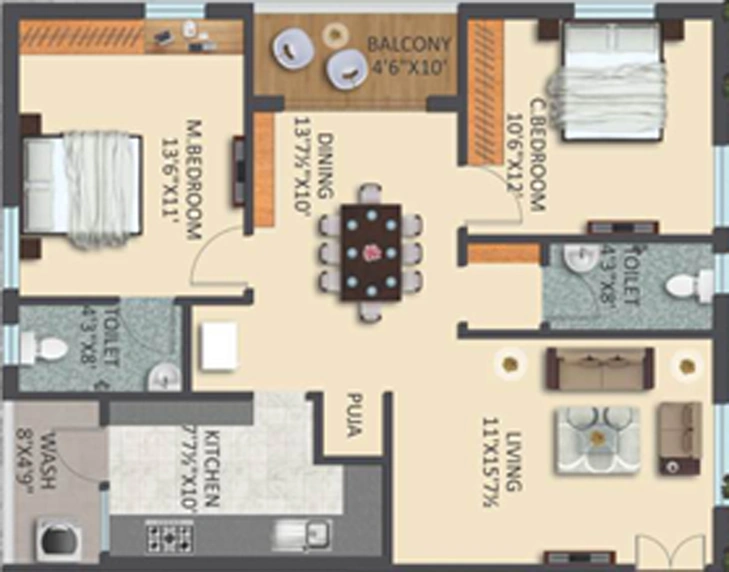 2 BHK Flat in Sanvi Cosmos in Serilingampally, Hyderabad - Image 843638