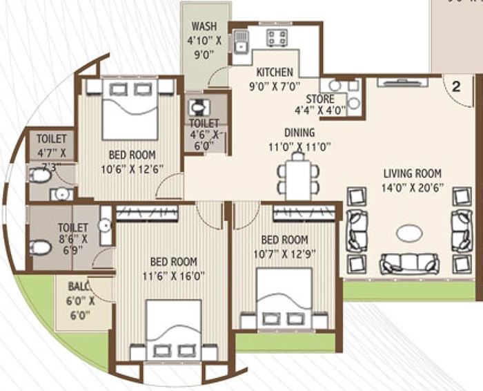 3 BHK Flat in Shreepad Antillia in Pal, Surat - Image 846686