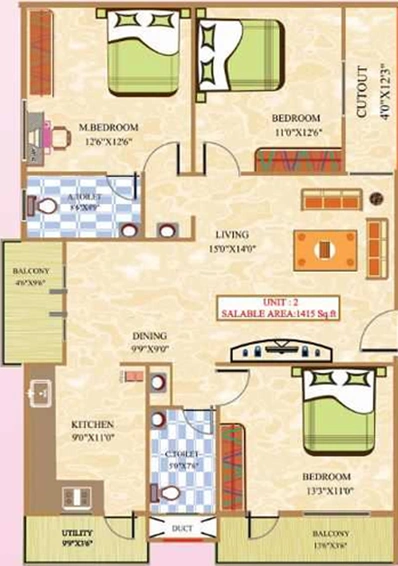 3 BHK Flat in Asrithas Blossom Heights in JP Nagar, Bangalore - Image 833972