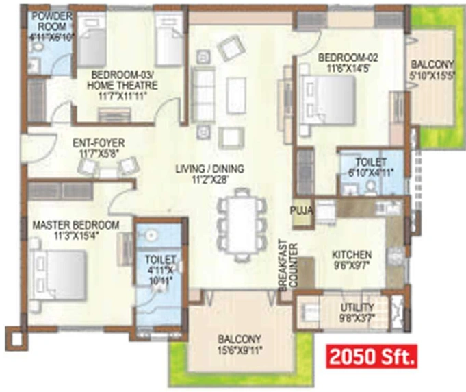 3 BHK Flat in Bridge Tree Walk in Kondapur, Hyderabad - Image 844677