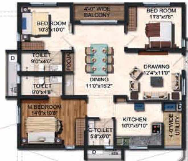 3 BHK Flat in RV Dharmista Silpas in Miyapur, Hyderabad - Image 844742