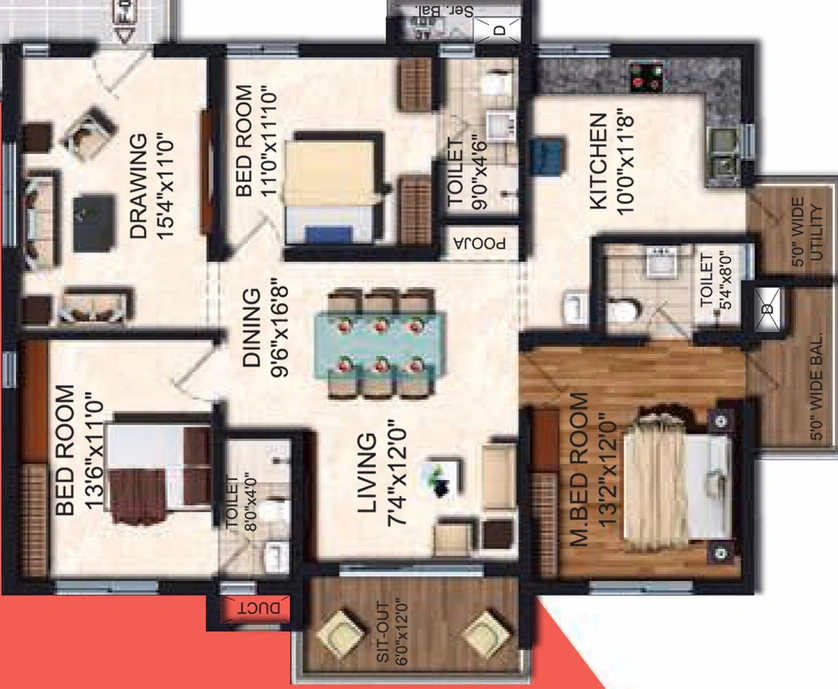 3 BHK Flat in RV Dharmista Silpas in Miyapur, Hyderabad - Image 844743