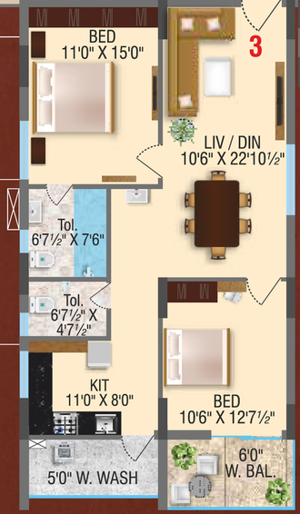 2 BHK Flat in RV Manyatha in Chandanagar, Hyderabad - Image 844746