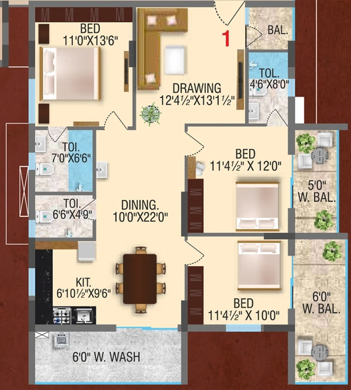 3 BHK Flat in RV Manyatha in Chandanagar, Hyderabad - Image 844748