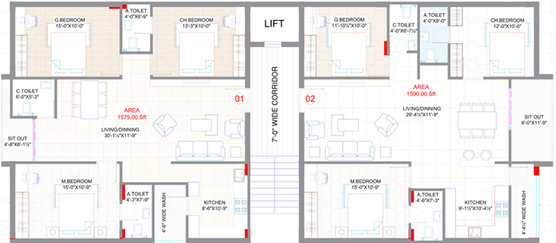 Floor Plan of Saanvi Aranya Homes in Manikonda, Hyderabad - Image 249399