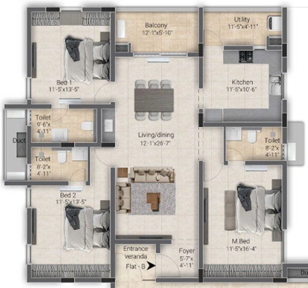 3 BHK Flat in Pushkar Bloomingdale in Chetpet, Chennai - Image 834087