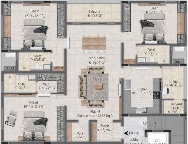 3 BHK Flat in Pushkar Bindiya Gardens in Anna Nagar, Chennai - Image 833907