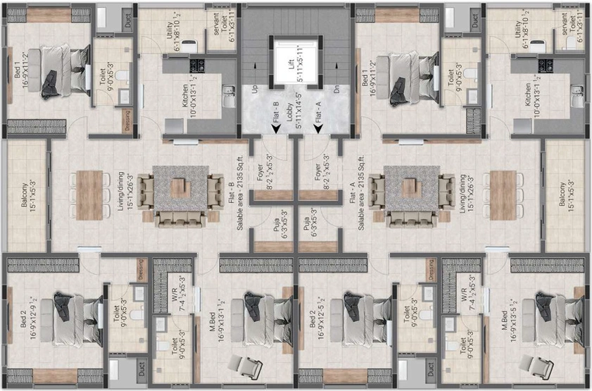 Floor Plan of Pushkar Bindiya Gardens in Anna Nagar, Chennai - Image 225604