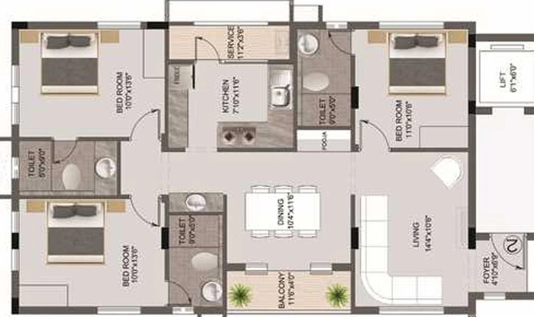 3 BHK Flat in Ceebros Balaji View in Royapettah, Chennai - Image 842859